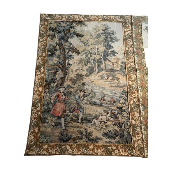 Vintage Aubusson Jaquar Tapestry, 1970s King Hunting Party Carriage Castle Sceni - Picture 2 of 3